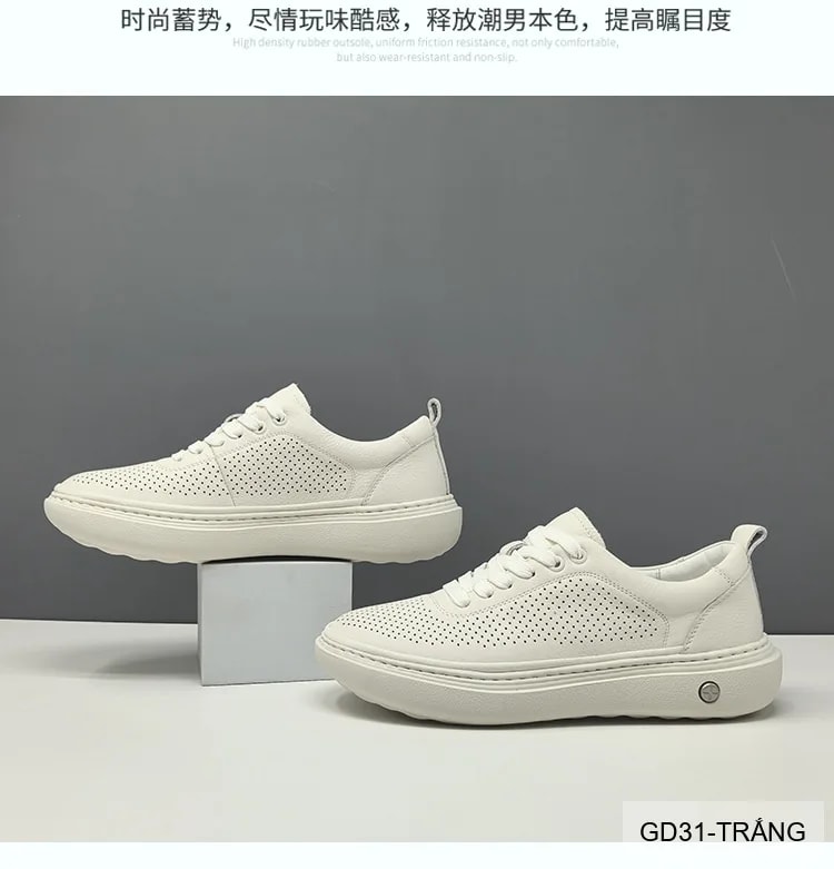 GD31 - Giày thể thao nam trắng da bò cao cấp, thiết kế khoét lỗ thoáng khí, đế cao su êm ái - ảnh 18