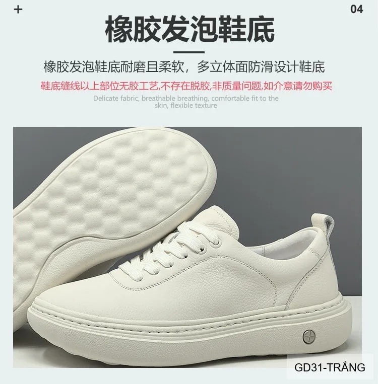 GD31 - Giày thể thao nam trắng da bò cao cấp, thiết kế khoét lỗ thoáng khí, đế cao su êm ái - ảnh 25