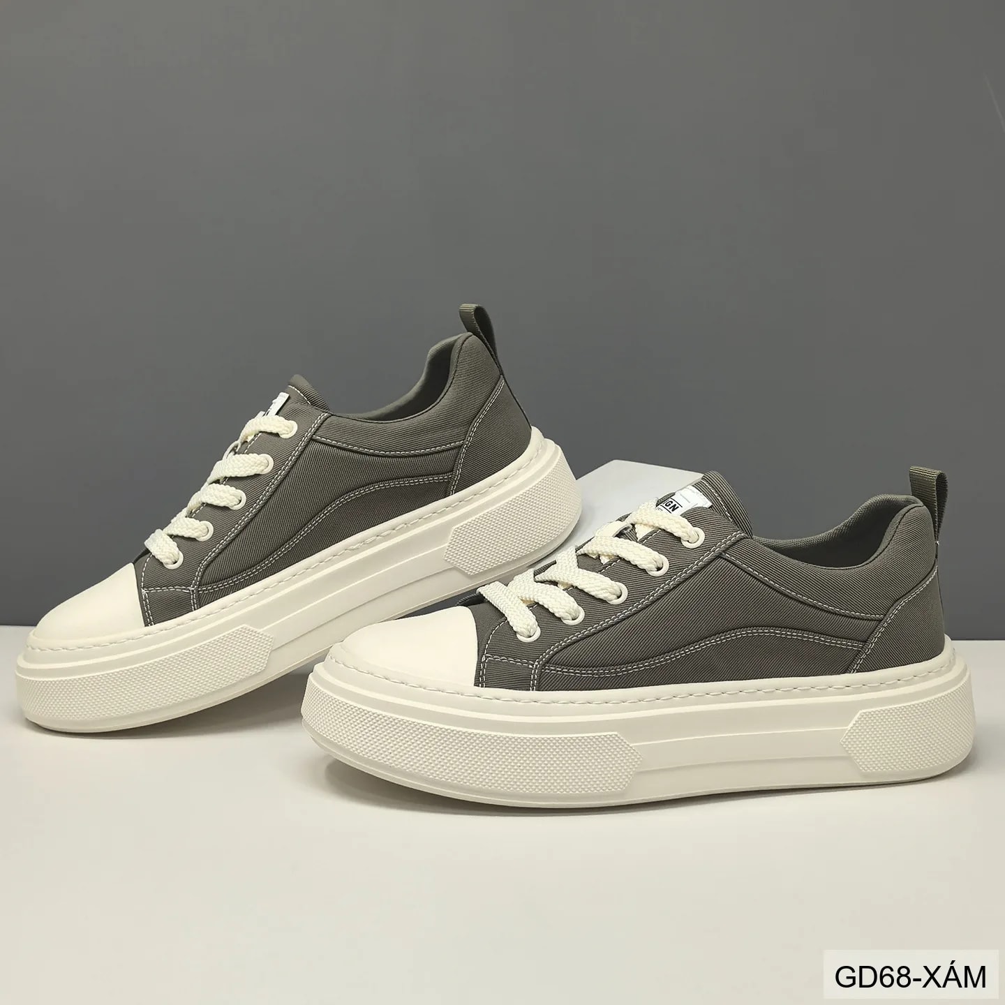 GD68 - Giày vải nam đế dày tăng chiều cao, phong cách retro thời thượng, màu Xám & Đen - ảnh 3
