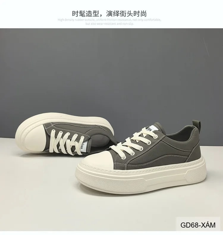 GD68 - Giày vải nam đế dày tăng chiều cao, phong cách retro thời thượng, màu Xám & Đen - ảnh 5