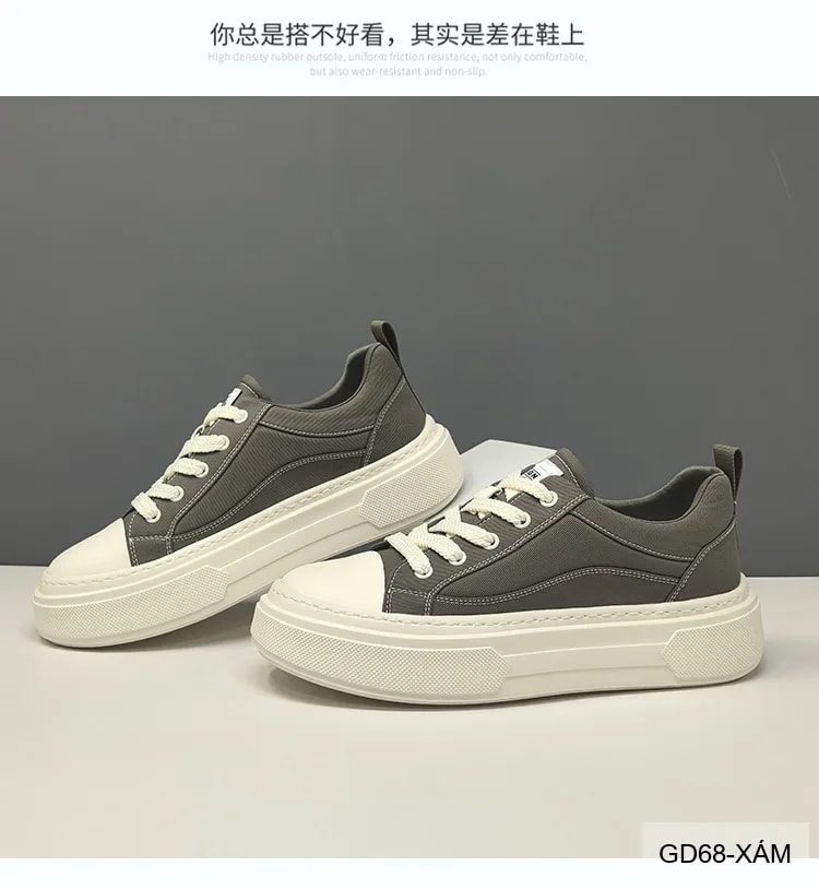 GD68 - Giày vải nam đế dày tăng chiều cao, phong cách retro thời thượng, màu Xám & Đen - ảnh 7