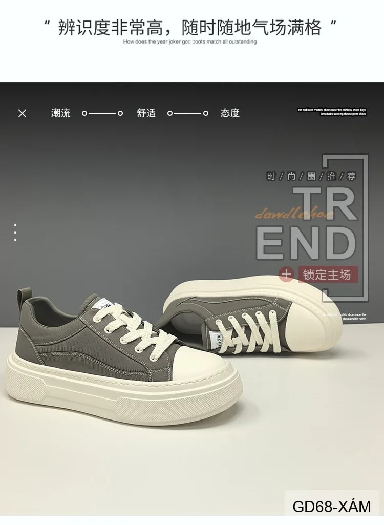 GD68 - Giày vải nam đế dày tăng chiều cao, phong cách retro thời thượng, màu Xám & Đen - ảnh 9