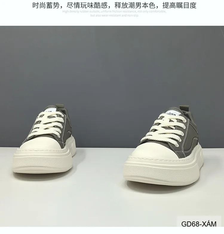 GD68 - Giày vải nam đế dày tăng chiều cao, phong cách retro thời thượng, màu Xám & Đen - ảnh 8