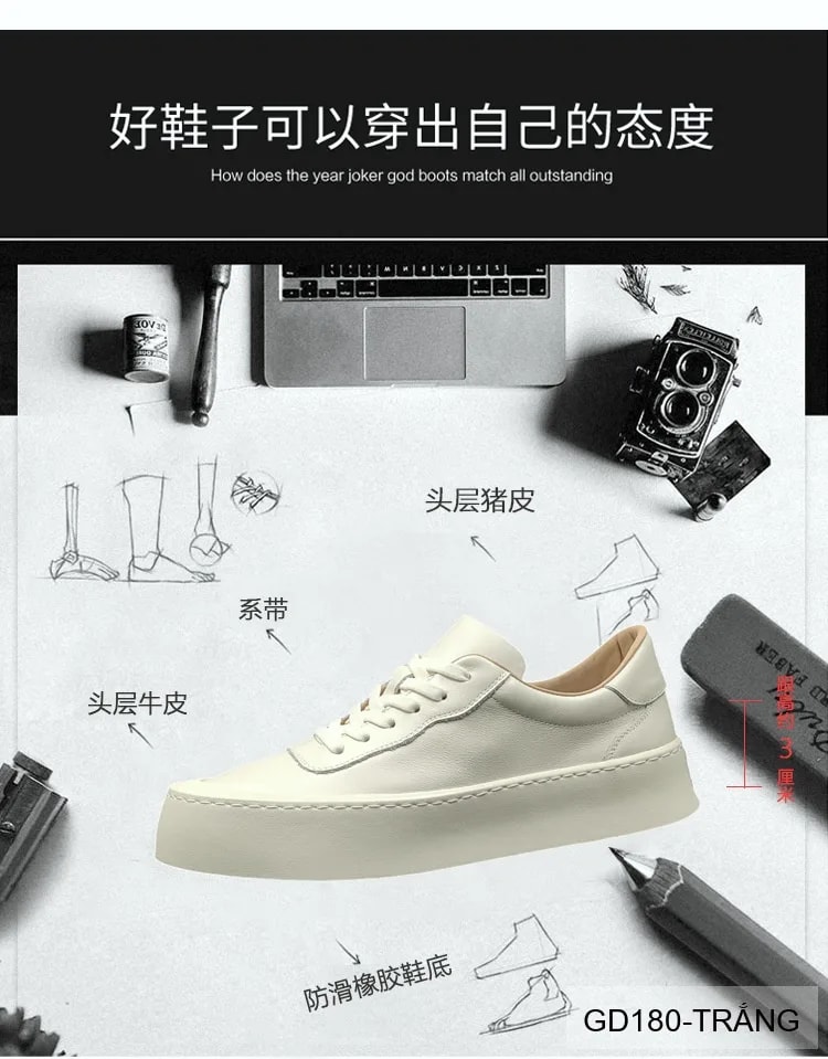 GD180 - Giày Thể Thao Nam Đế Dày Phong Cách Retro Da Bò Thoáng Khí - ảnh 11