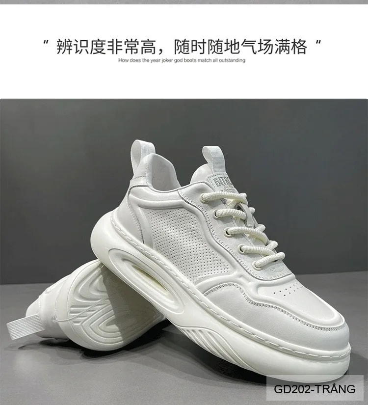 GD202 - Giày thể thao nam da trắng đế dày tăng chiều cao, thoáng khí, phong cách châu Âu - ảnh 9