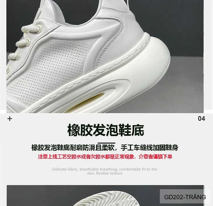GD202 - Giày thể thao nam da trắng đế dày tăng chiều cao, thoáng khí, phong cách châu Âu - ảnh 18