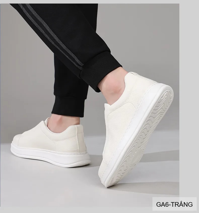 GA6 - Giày nam da thật phong cách mới 2026, giày lười thể thao đa năng màu trắng đen - ảnh 5