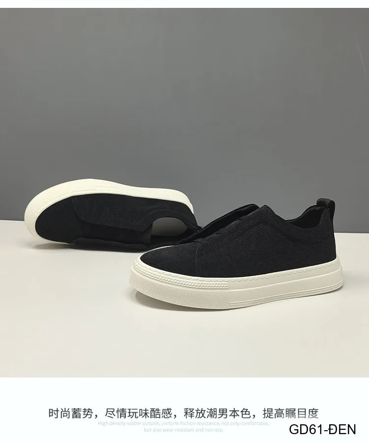 GD61 - Giày thể thao nam kiểu lười, chất liệu vải thoáng khí, đế cao su êm ái, phối màu kaki và đen - ảnh 9