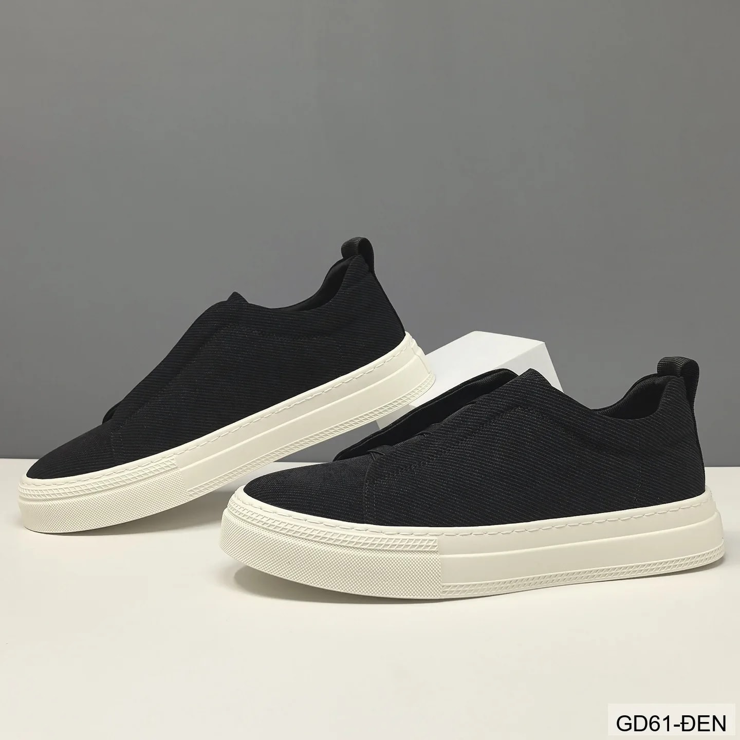 GD61 - Giày thể thao nam kiểu lười, chất liệu vải thoáng khí, đế cao su êm ái, phối màu kaki và đen - ảnh 3