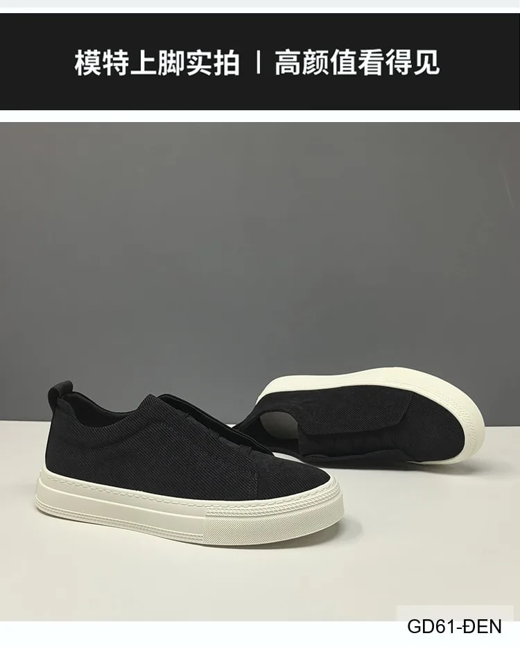 GD61 - Giày thể thao nam kiểu lười, chất liệu vải thoáng khí, đế cao su êm ái, phối màu kaki và đen - ảnh 5