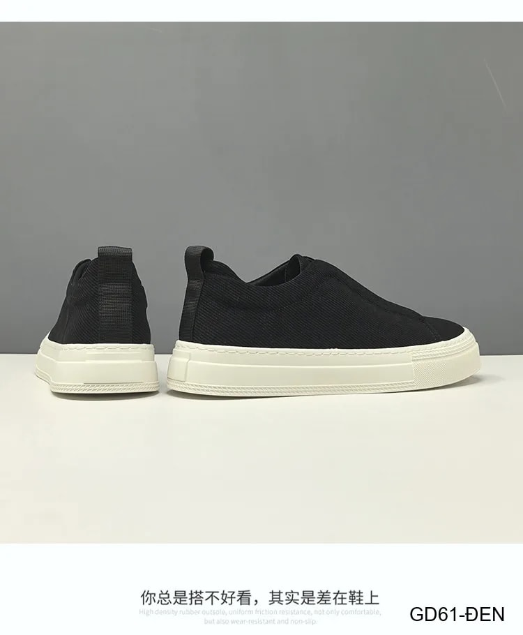 GD61 - Giày thể thao nam kiểu lười, chất liệu vải thoáng khí, đế cao su êm ái, phối màu kaki và đen - ảnh 7