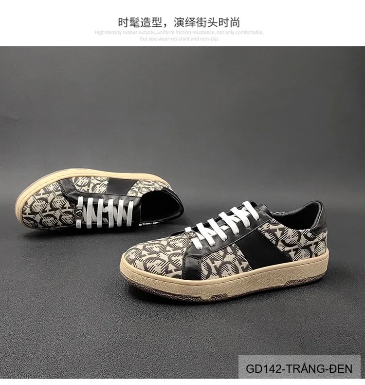 GD142 - Giày thể thao nam thời trang họa tiết logo, đế thấp êm chân, phối màu trắng đen - ảnh 13