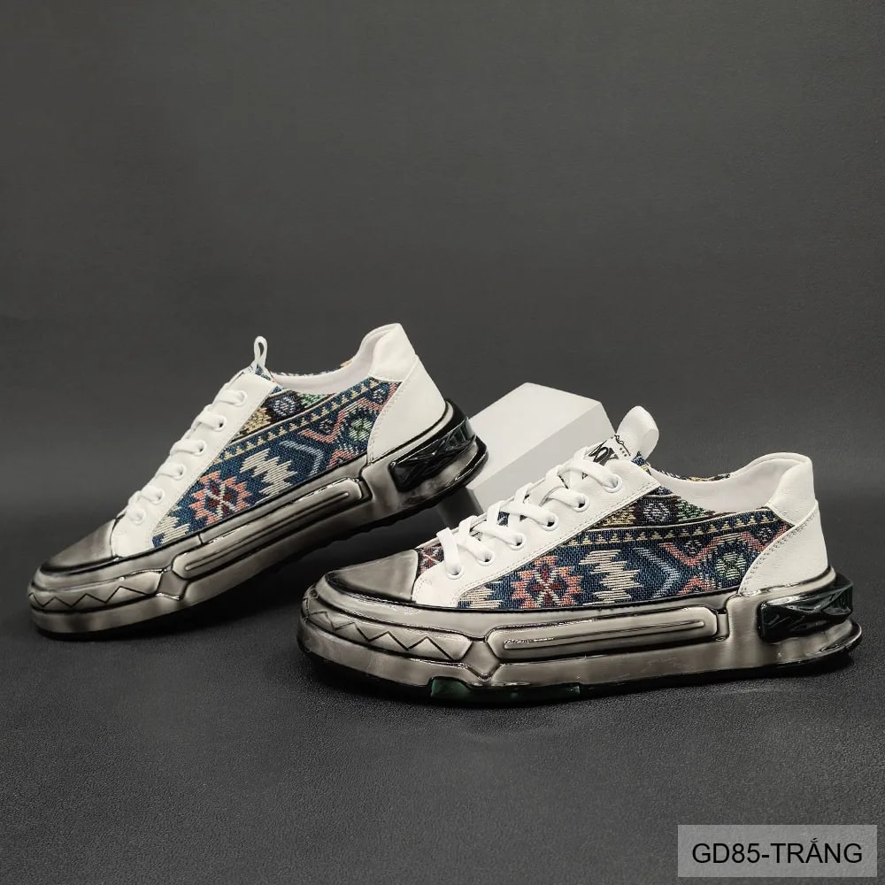 GD85 - Giày Thể Thao Nam Đế Dày Phong Cách Retro, Chất Liệu Da Bò & Vải, Màu Trắng Đen - ảnh 2