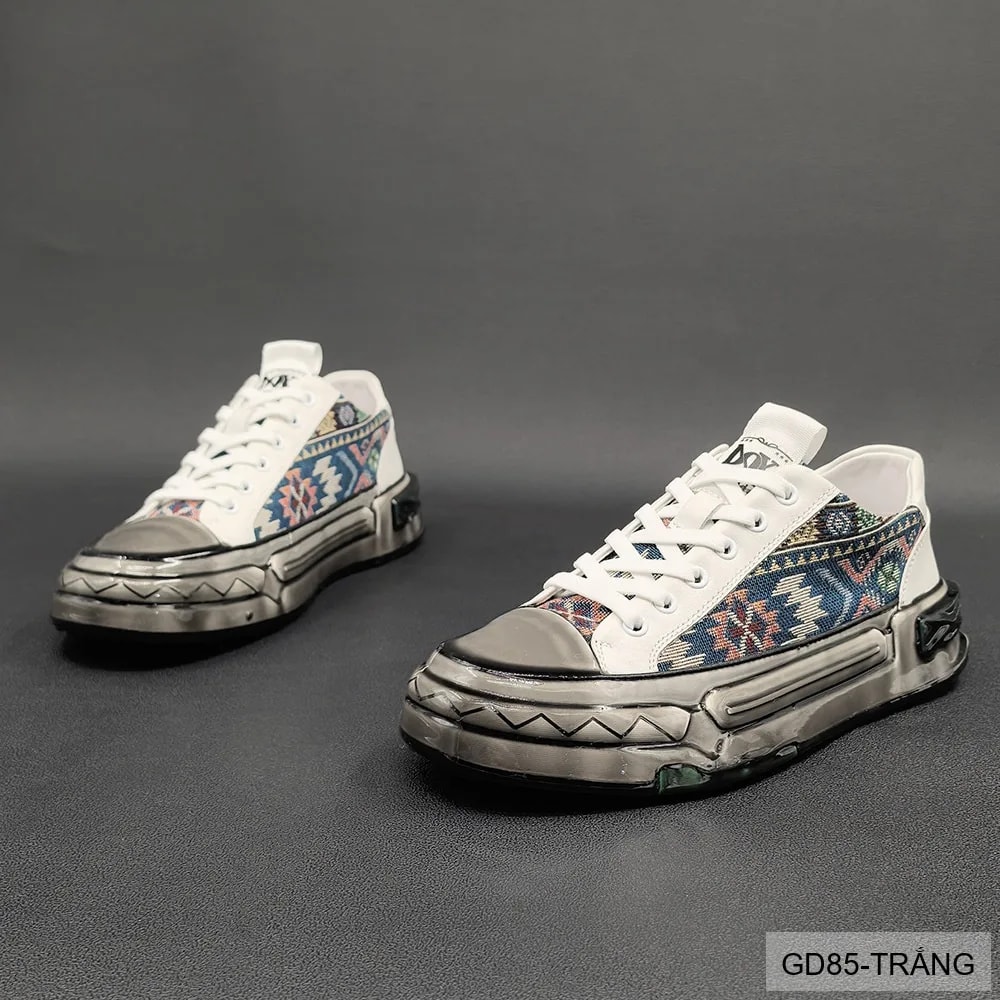GD85 - Giày Thể Thao Nam Đế Dày Phong Cách Retro, Chất Liệu Da Bò & Vải, Màu Trắng Đen - ảnh 3
