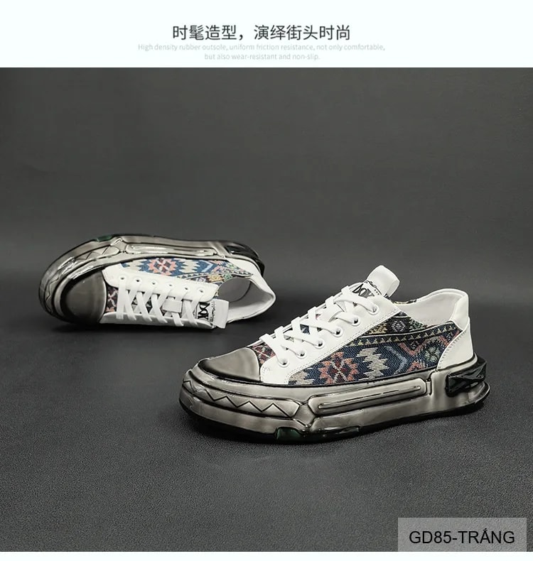 GD85 - Giày Thể Thao Nam Đế Dày Phong Cách Retro, Chất Liệu Da Bò & Vải, Màu Trắng Đen - ảnh 5