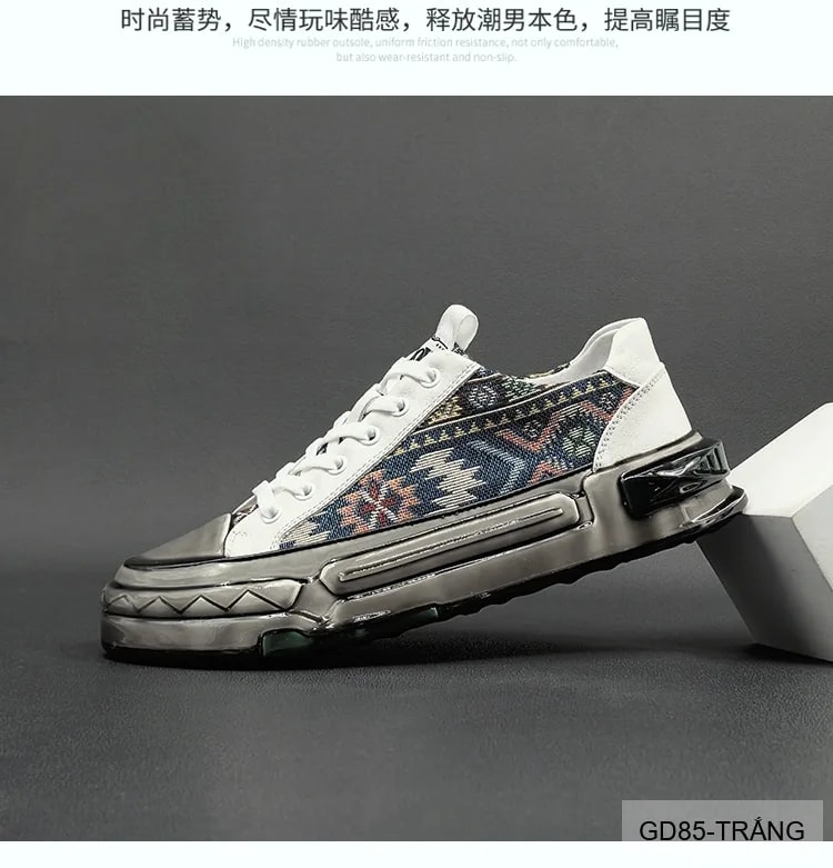 GD85 - Giày Thể Thao Nam Đế Dày Phong Cách Retro, Chất Liệu Da Bò & Vải, Màu Trắng Đen - ảnh 8