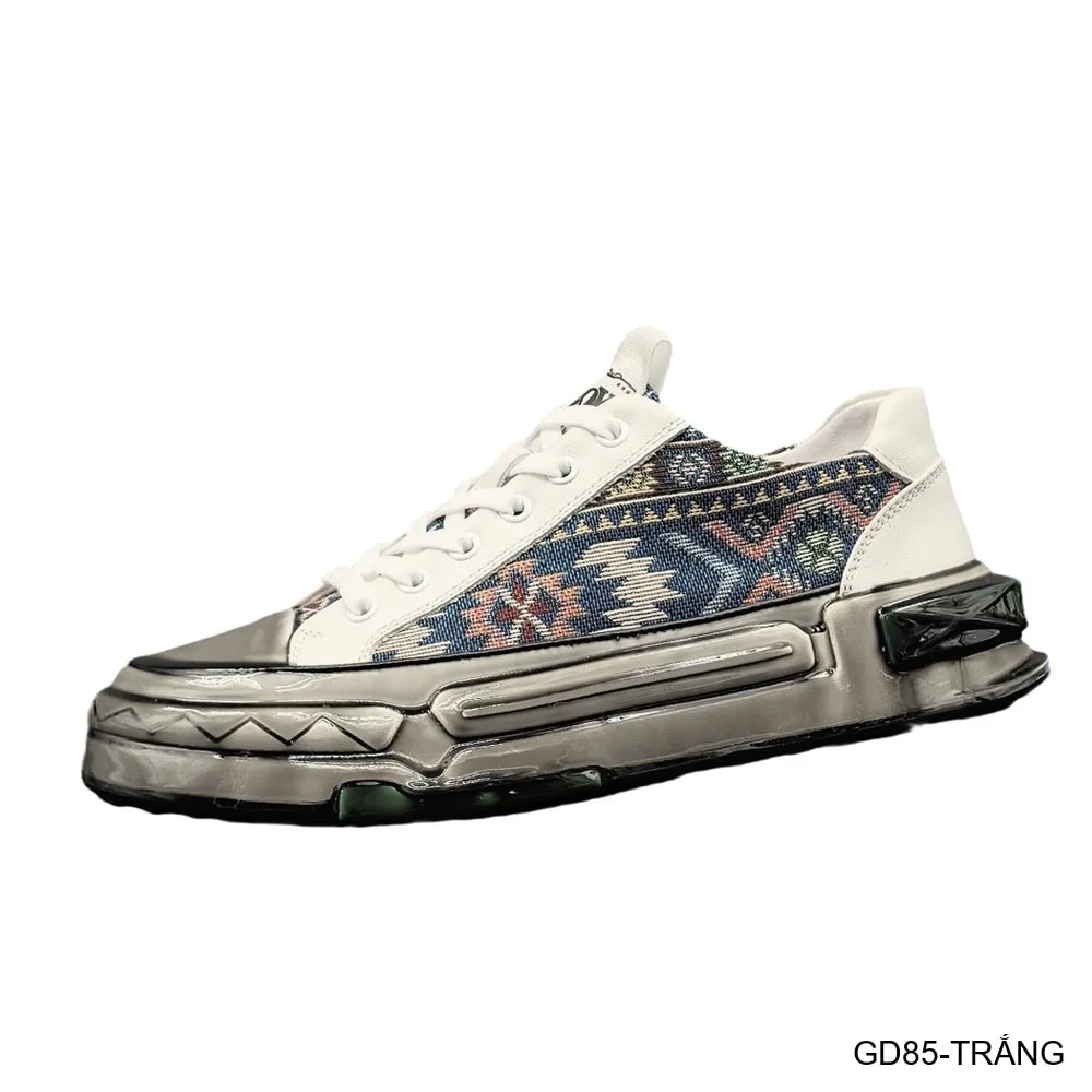 GD85 - Giày Thể Thao Nam Đế Dày Phong Cách Retro, Chất Liệu Da Bò & Vải, Màu Trắng Đen - ảnh 4