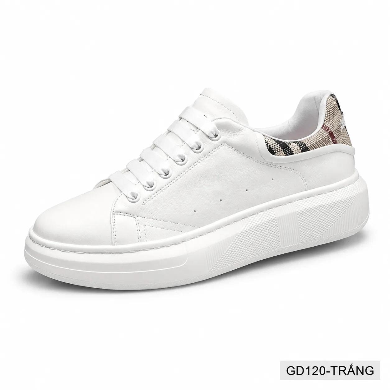 GD120 - Giày thể thao nam da bò trắng đế dày phong cách retro thời trang