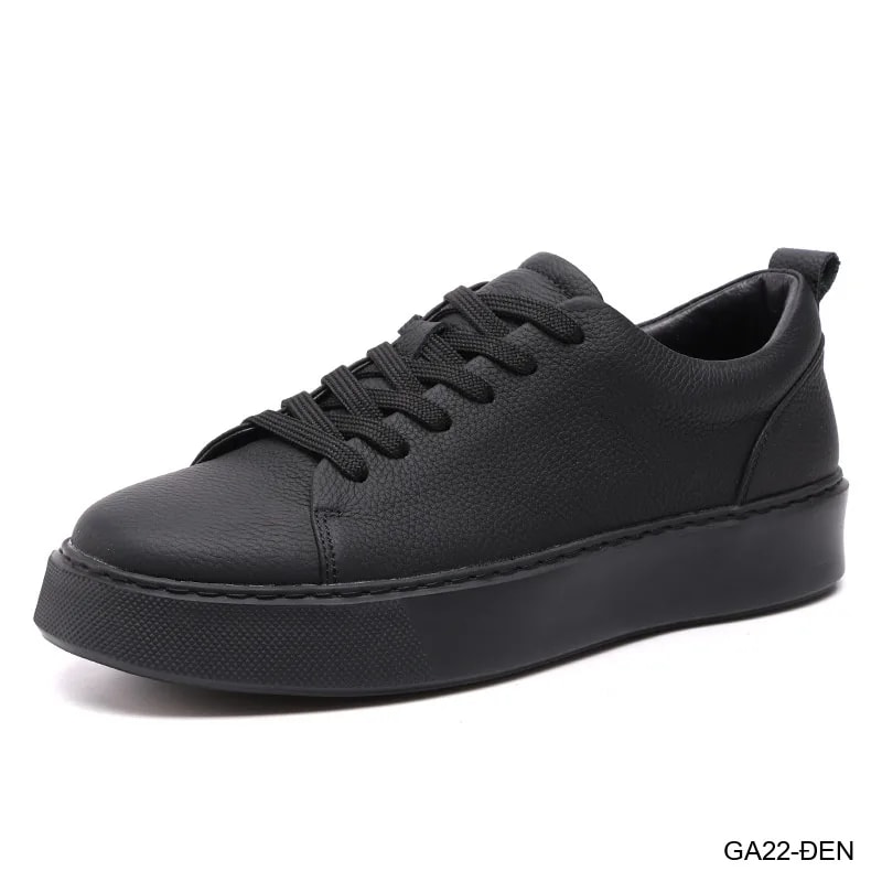 GA22 - Giày da thật nam Lin Sen đế dày, kiểu thể thao casual mũi tròn, màu đen