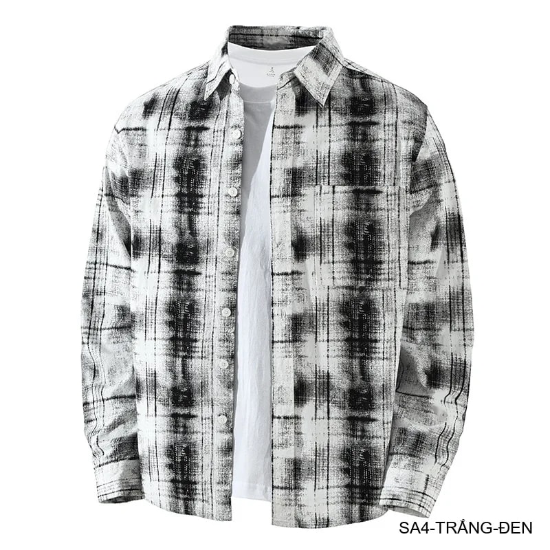 SA4 - Áo sơ mi nam dài tay phong cách Nhật, họa tiết , chất cotton mềm mại, dáng rộng thoải mái