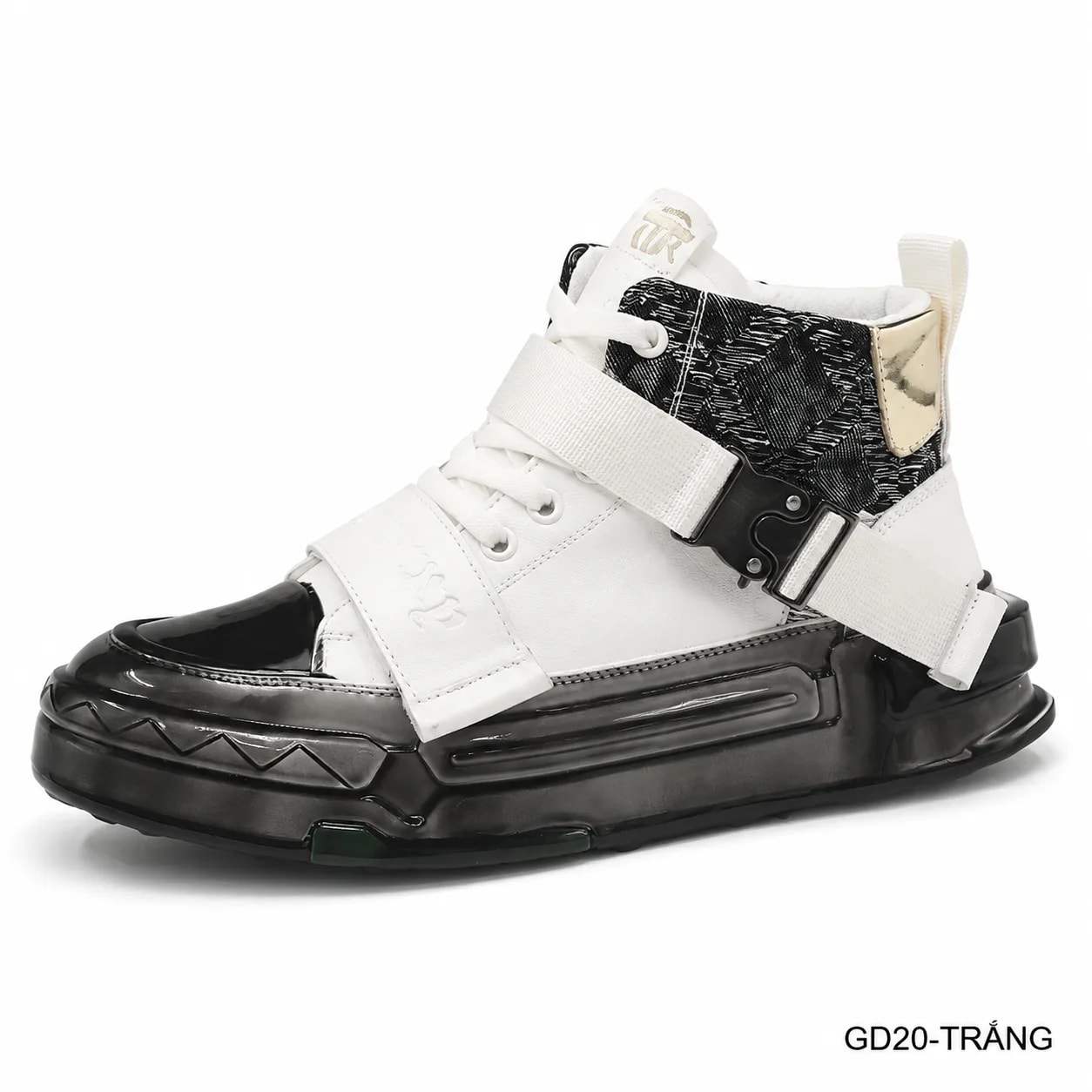 GD20 - Giày thể thao nam đế dày cao cổ phong cách retro, tăng chiều cao, thoáng khí, phối màu trắng đen