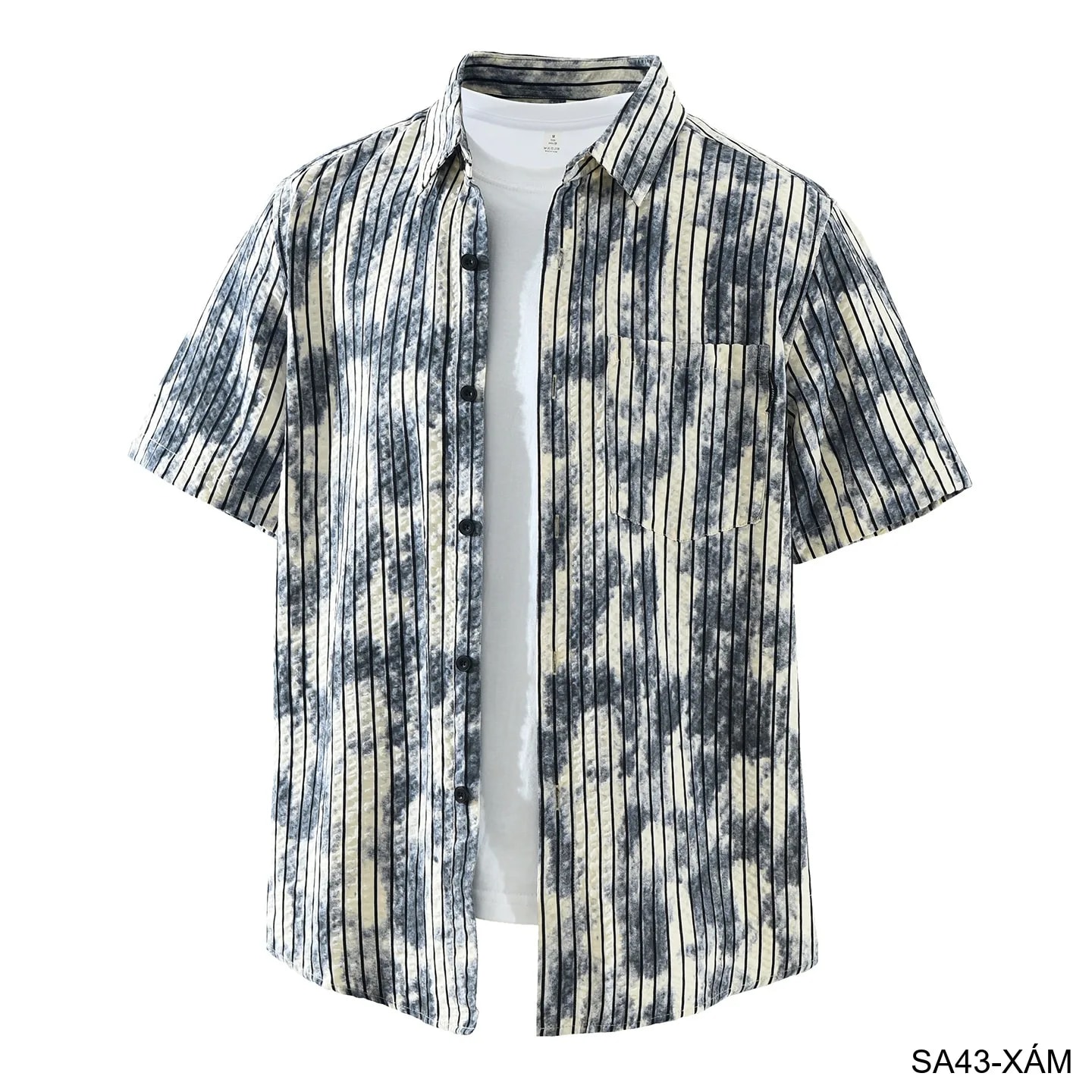 SA43 - Áo sơ mi nam tay ngắn sọc dọc phong cách streetwear, chất cotton thoáng mát, dáng rộng thoải mái