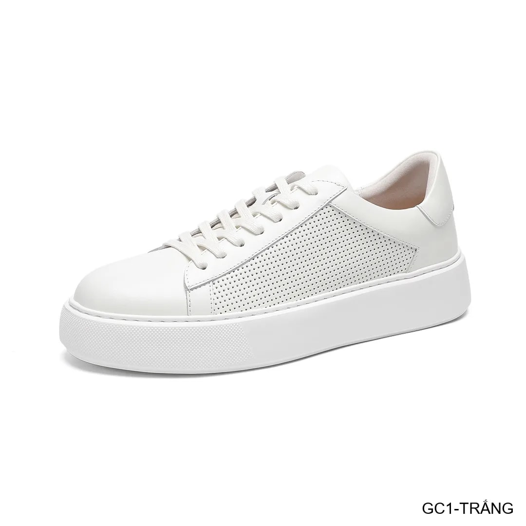 GC1 - Giày thể thao nam trắng đế dày thoáng khí da thật cao cấp