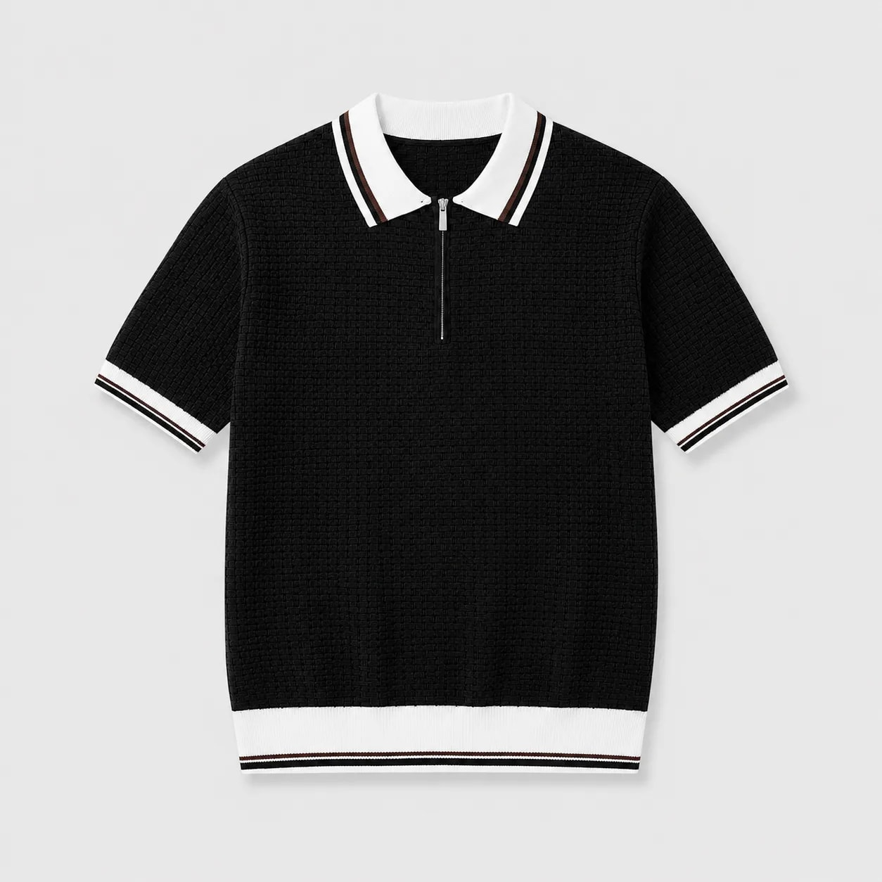 PA2 - Áo len nam tay ngắn cổ polo kiểu dệt waffle, thoáng khí, phong cách Hàn Quốc