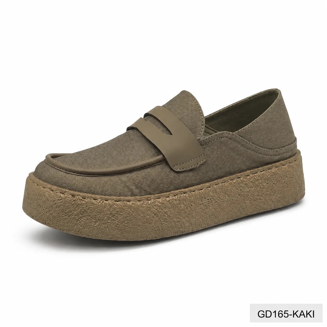 GD165 - Giày Nam Mũi Tròn Đế Bệt Phong Cách Thời Trang Kaki Đen