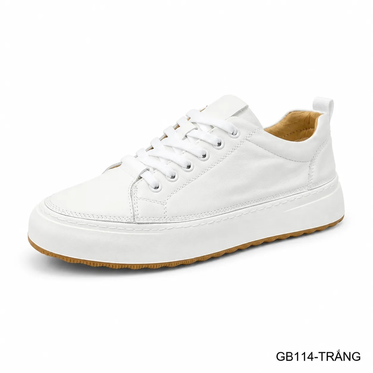 GB114 - Giày thể thao nam da thật đế trắng phong cách thời trang, phối đồ dễ dàng
