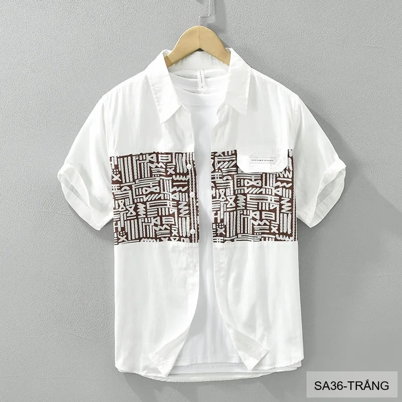 SA36 - Áo sơ mi nam tay ngắn họa tiết phối màu phong cách Hàn Quốc