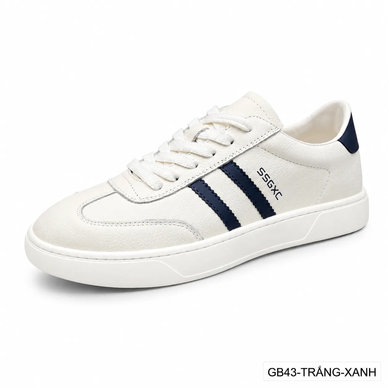 GB43 - Giày thể thao nam cổ thấp da thật trắng phối màu xanh đỏ, thiết kế trẻ trung năng động