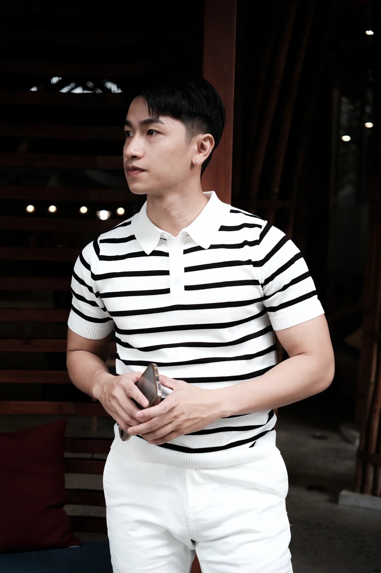 PB1 - Áo Polo Nam Dệt Kim Sọc Đen Trắng Phong Cách Retro Mùa Hè