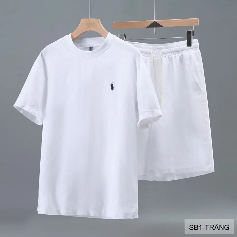 SB1 - Bộ đồ nam mùa hè chất liệu Tencel & linen mát lạnh, phong cách Mỹ cổ điển, áo thun tay ngắn + quần short