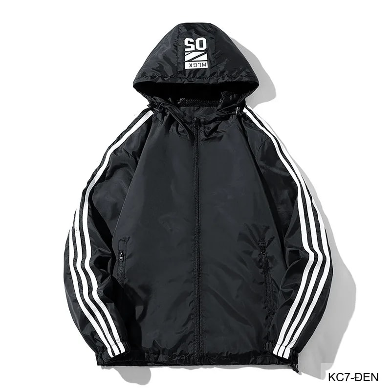 KC7 - Áo khoác nam thể thao oversize tay dài có mũ, chất liệu polyester thoáng mát, 3 màu xanh dương, đen, xanh đậm