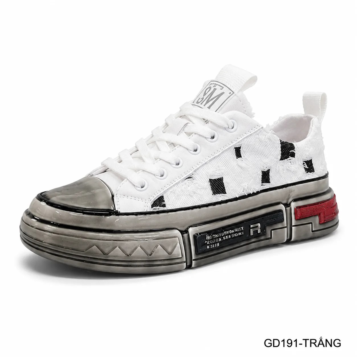 GD191 - Giày nam thời trang đế dày phong cách dad shoes, da thật, phối màu trắng đen