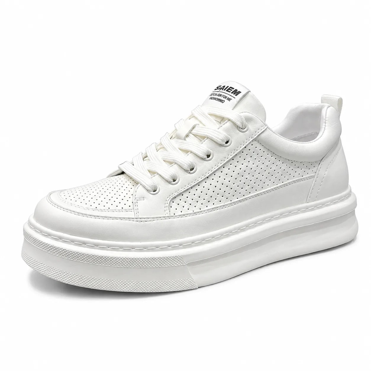 GB105 - Giày thể thao nam trắng đục lỗ, kiểu dad shoes thời trang, da thật thoáng khí, phù hợp sinh viên