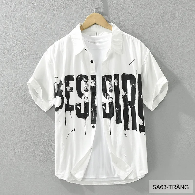 SA63 - Áo Sơ Mi Nam Tay Ngắn In Chữ Tiếng Anh Phong Cách Nhật Bản Mùa Hè