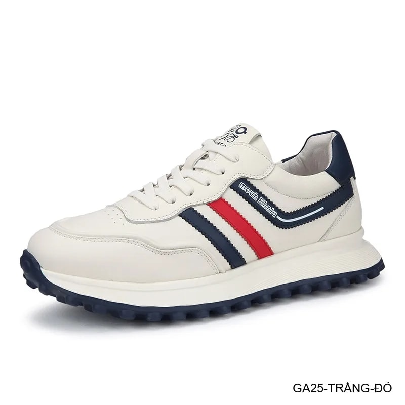 GA25 - Giày thể thao nam da thật đế dày phong cách Forrest Gump màu trắng đỏ