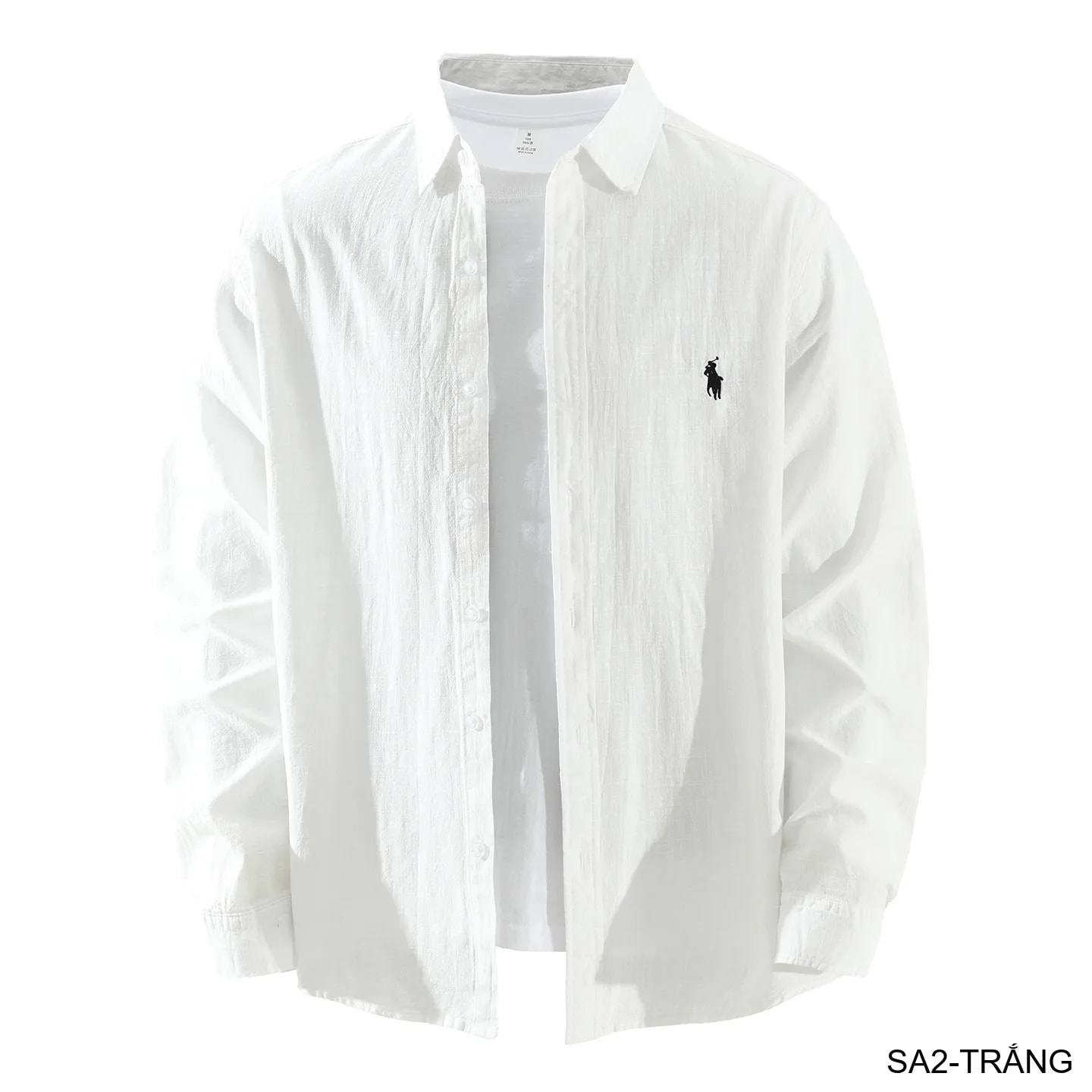 SA2 - Áo sơ mi nam dài tay thêu logo nhỏ, chất cotton mềm mại, dáng rộng thoải mái, phong cách Nhật Bản