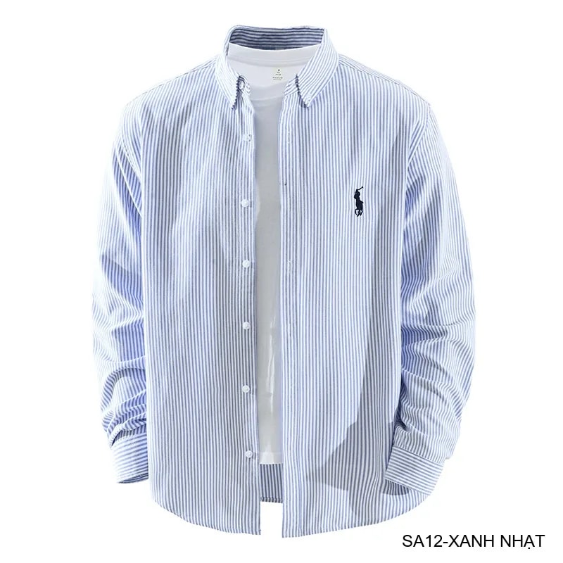 SA12 - Áo sơ mi nam dài tay sọc ngang phong cách Nhật Bản, chất cotton mềm mại, dáng rộng thoải mái